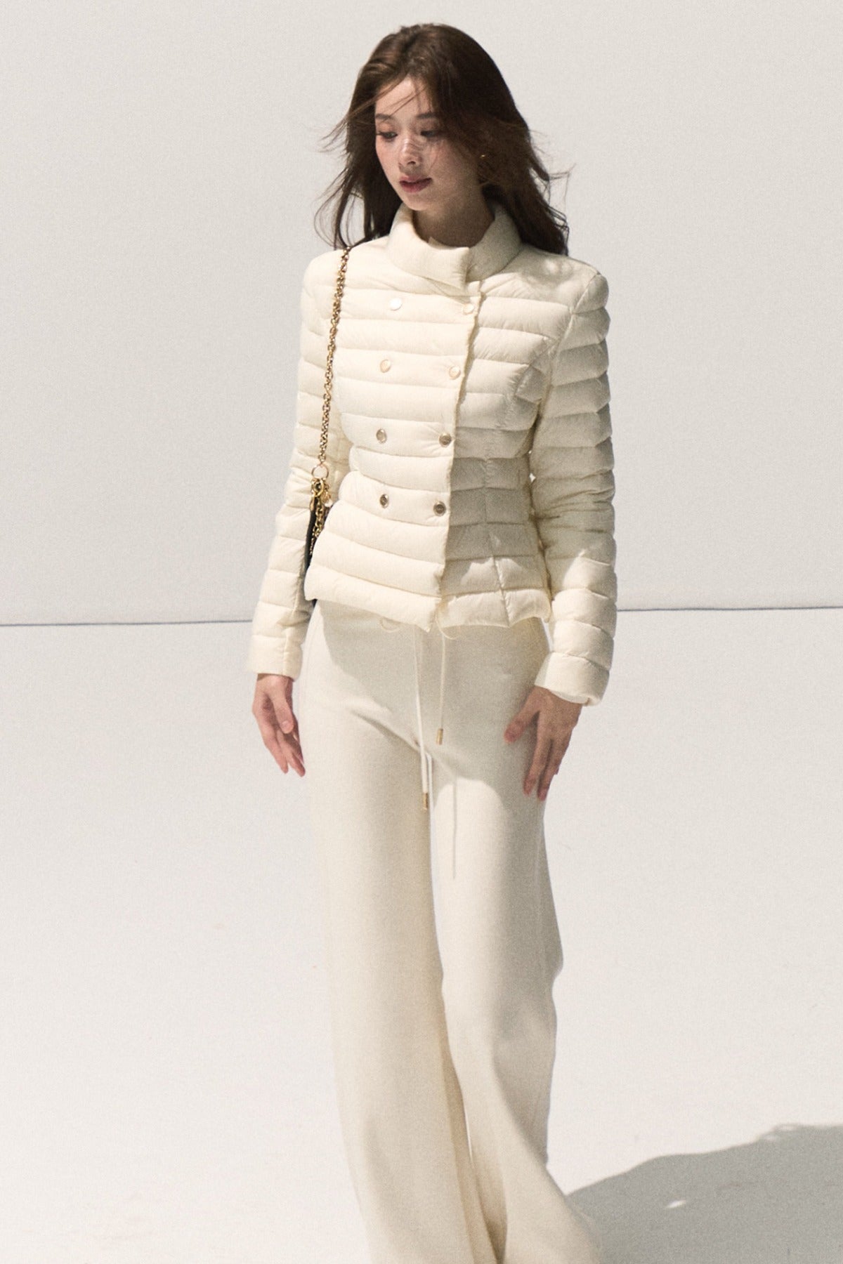 Ribbed Stand Collar Down Jacket