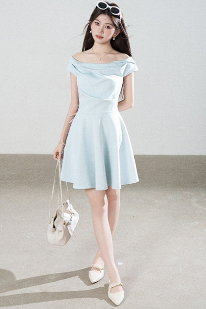 Lake Green Tencel Off-Shoulder A-Line Dress