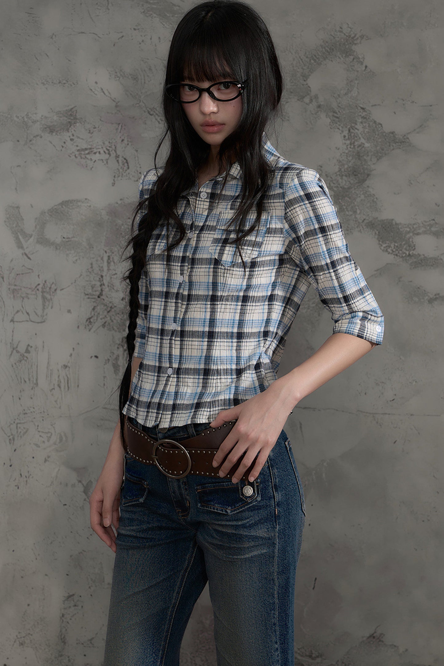Retro Plaid Short Sleeve Shirt and Pants Set-Up