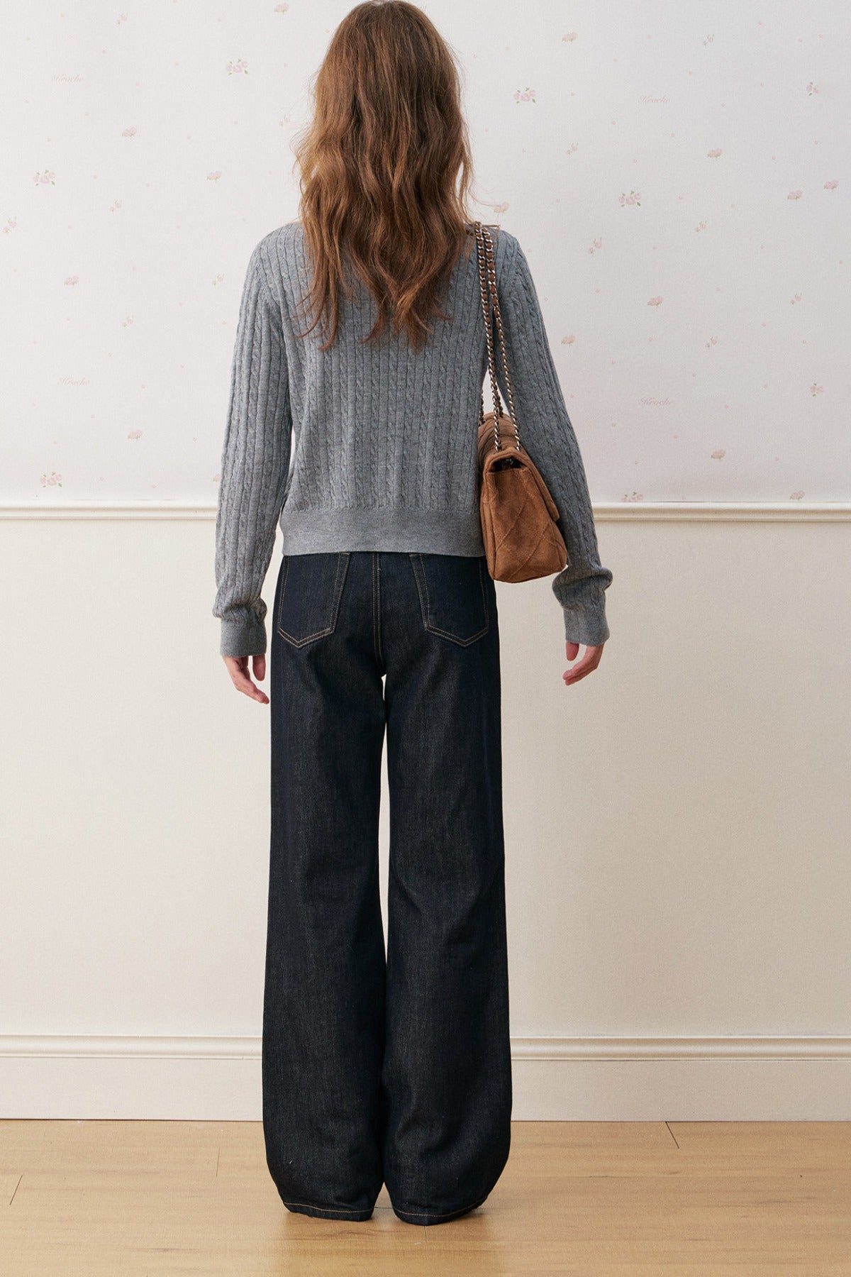 Wool Blend Spliced Shirt Cable Knit Cardigan