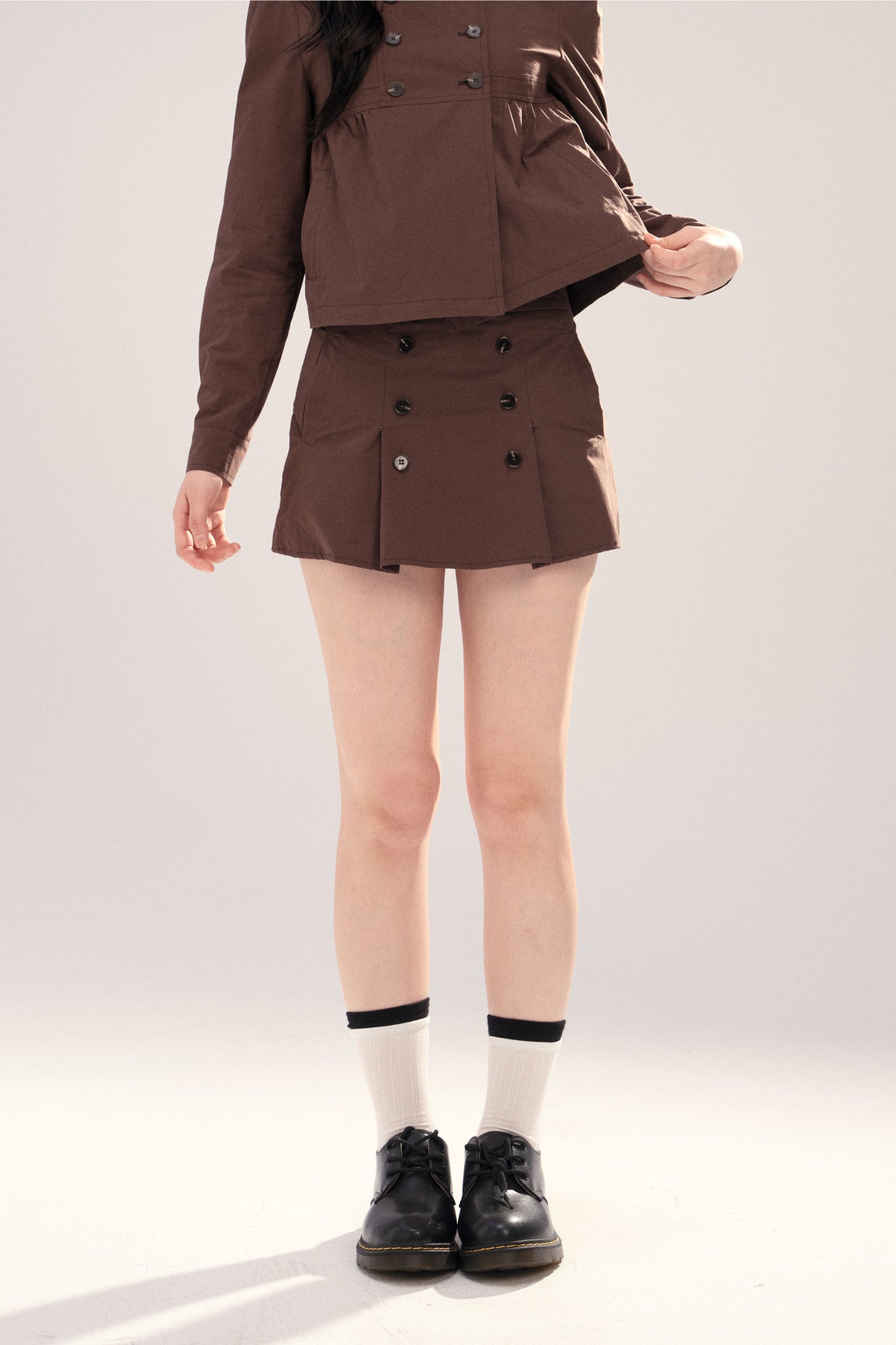 Buttoned High-Waisted A-Line Skirt