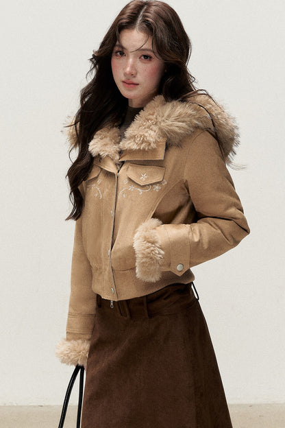 Embroidered Suede Fleece-Lined Jacket