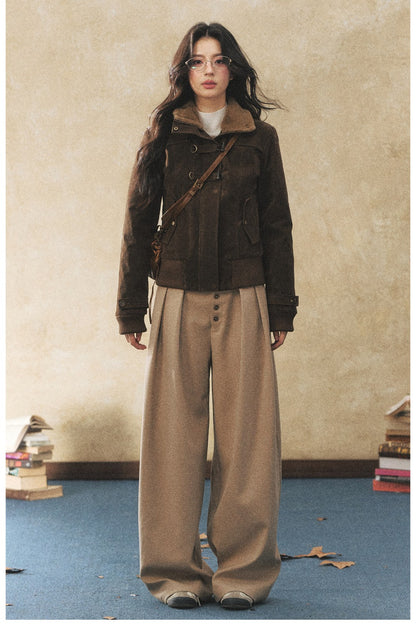 Khaki Wide-Leg Casual Pants