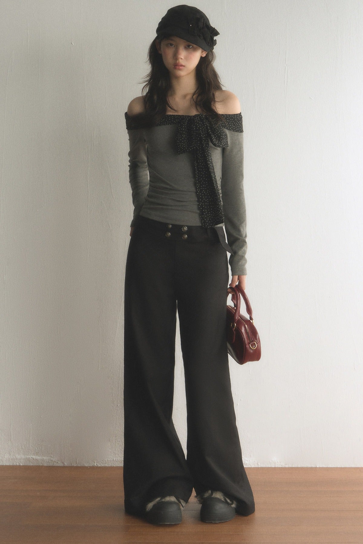 Multi-Button High-Waisted Layered-Look Top and Pants Set-Up