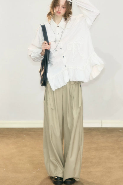Lace Hem Bow Blouse