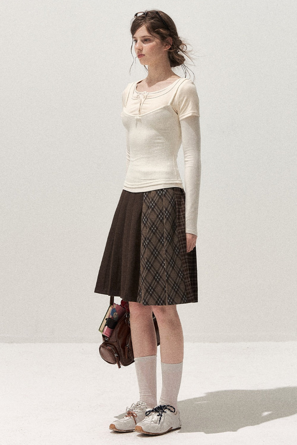 Retro Patchwork Pleated Skirt