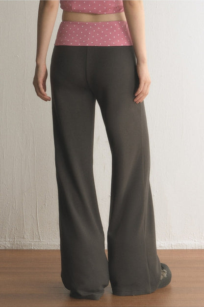 Low-Waist Polka Dot Waistband Flared Pants