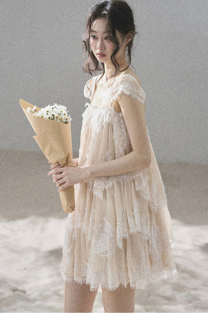Asymmetric French Lace Mesh Top Set