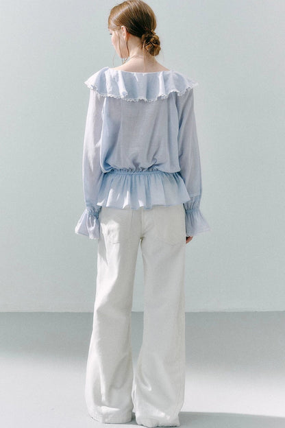 Lace Ruffle Linen Top