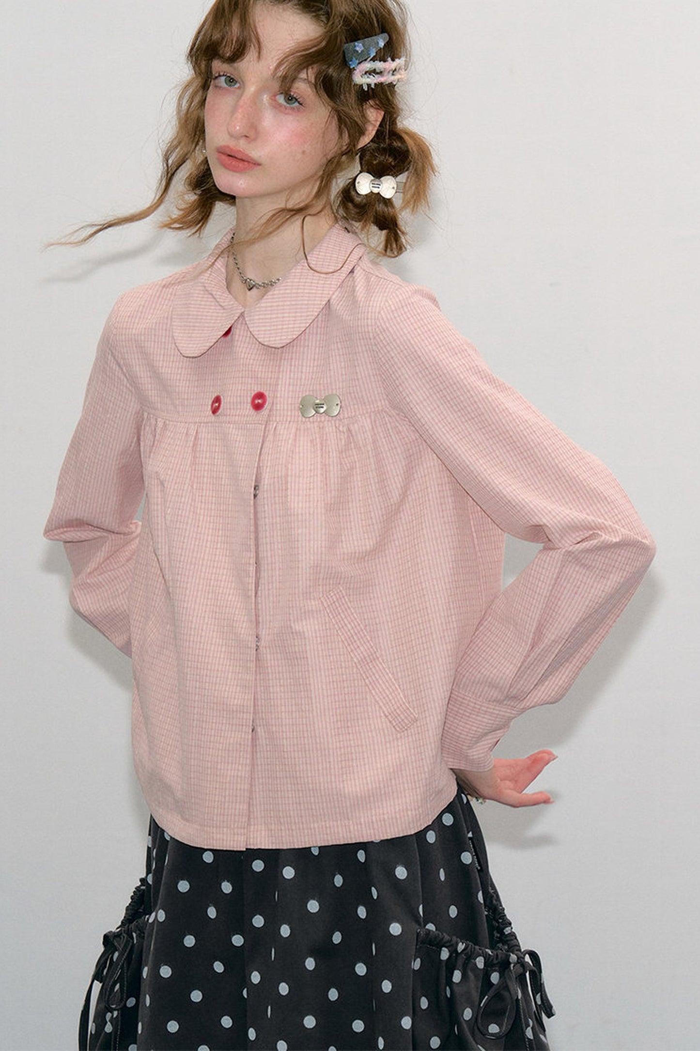 Pink Plaid Doll Collar Shirt