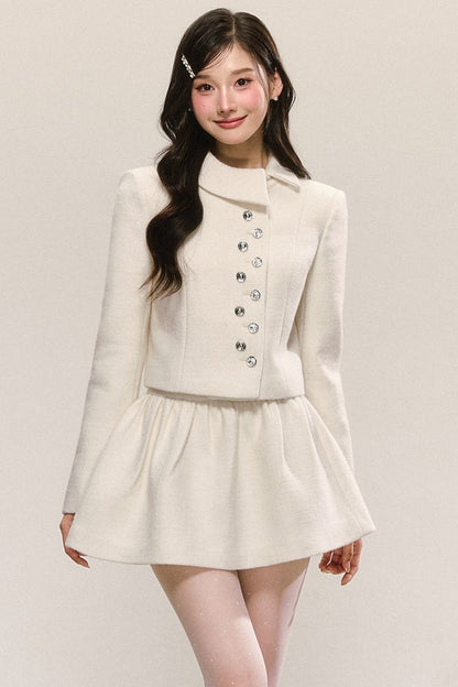 Short Woolen Jacket Pleated Skirt Set-Up