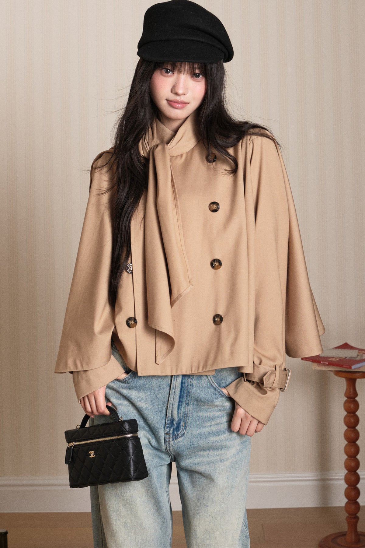 Double-Breasted Cape Trench Coat