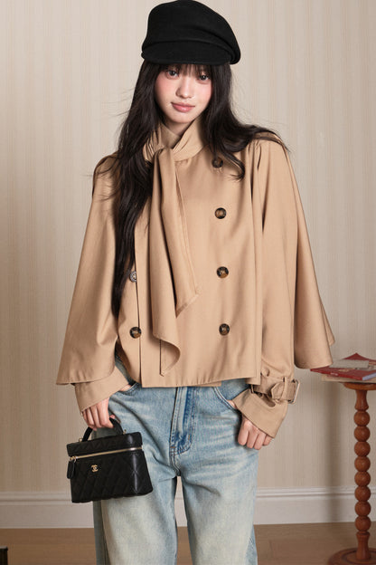 Double-Breasted Cape Trench Coat