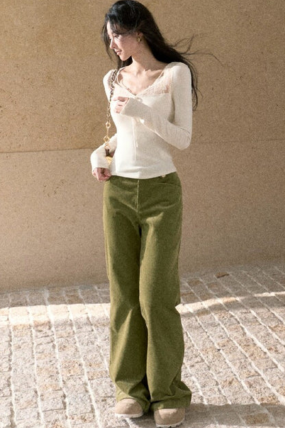 High-Waisted Corduroy Flared Belt Loops Pants