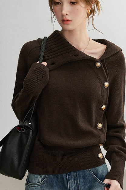 Diagonal Button Knit Top