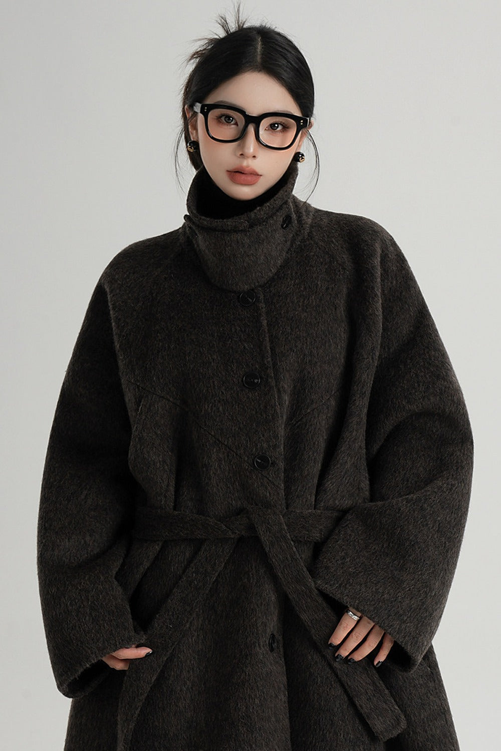 Mid-Length Armor Collar Wool Coat