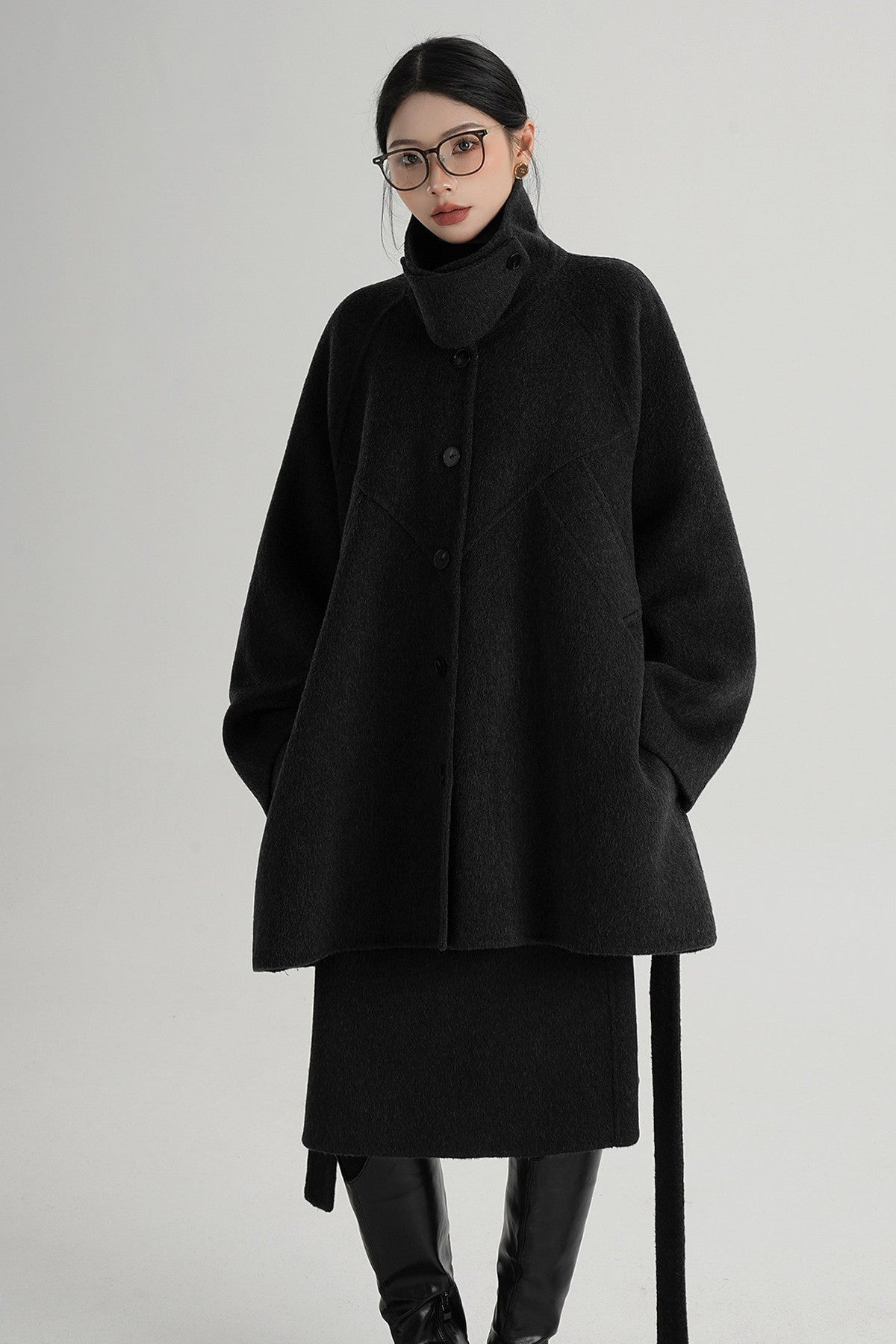 Mid-Length Armor Collar Wool Coat