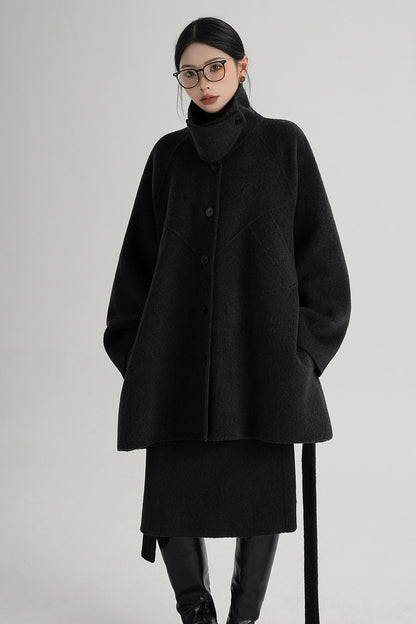 Mid-Length Armor Collar Wool Coat