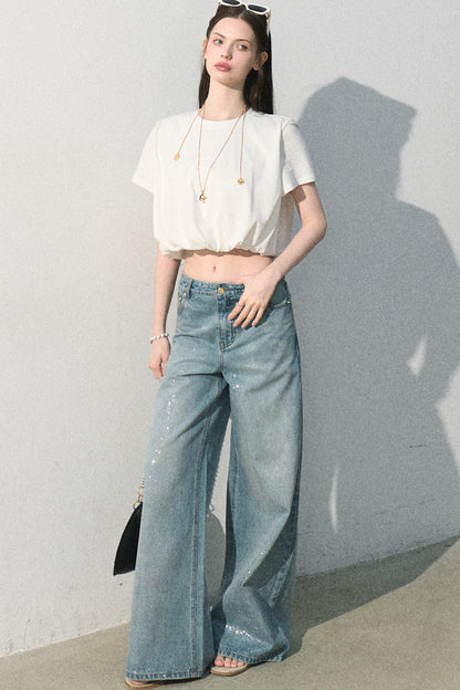 Blusa in lino plissettata a bocciolo