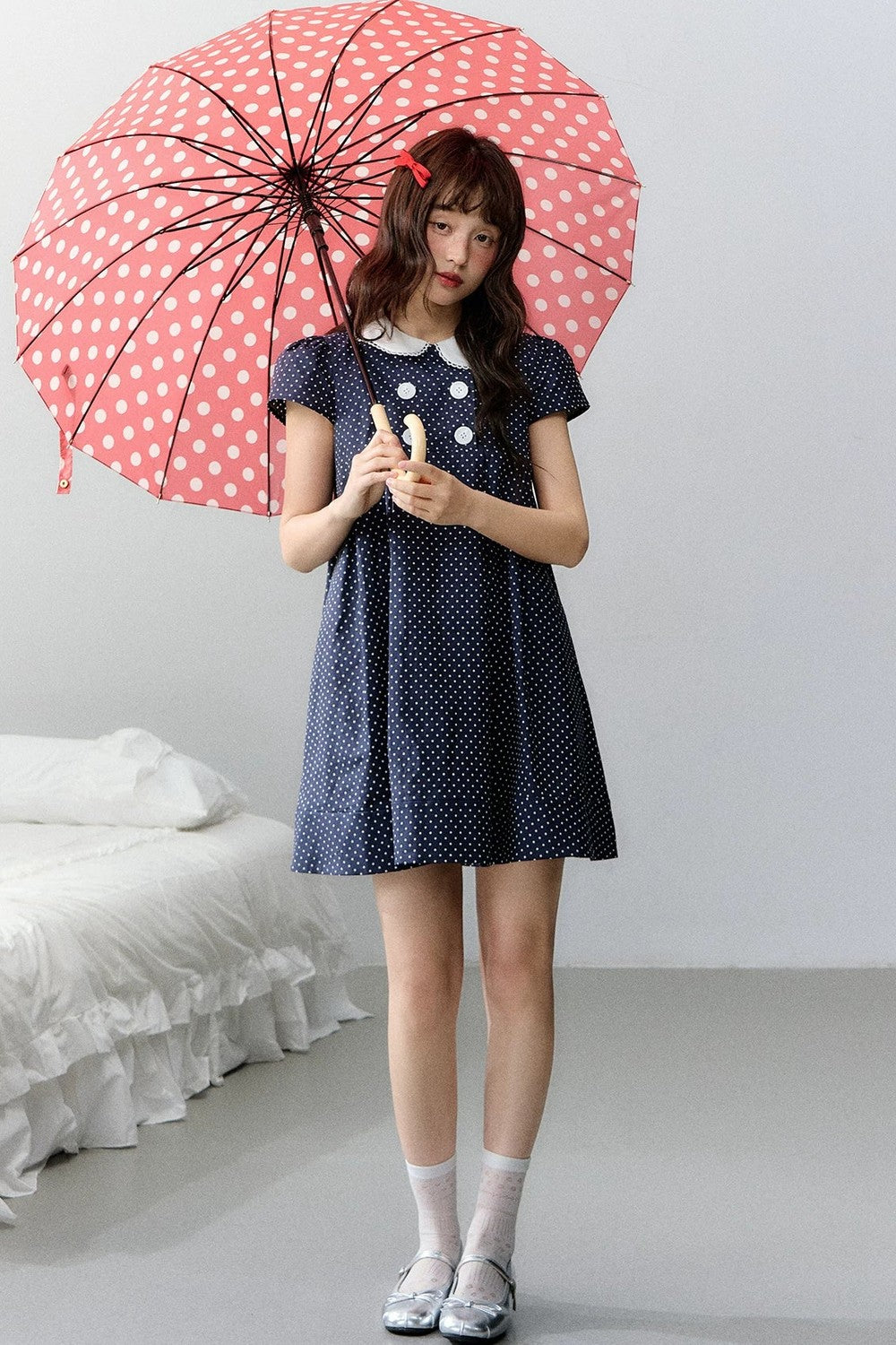 Navy Retro Polka Dot Dress