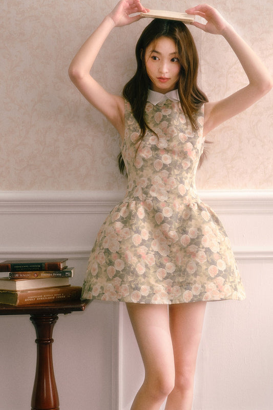 Rose Oil Painting Shirt Collar Dress