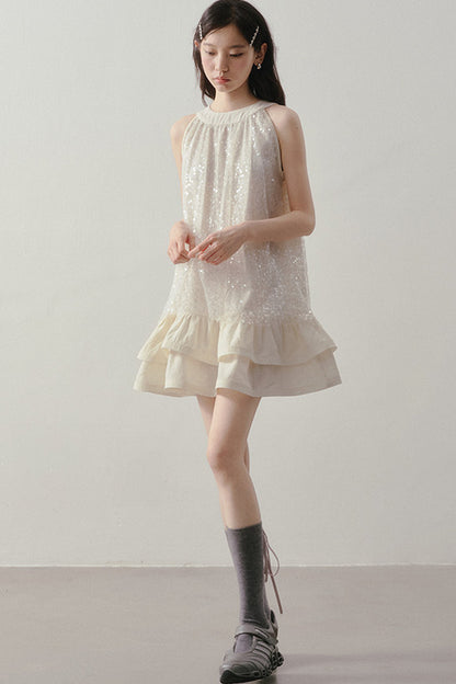 Sequin Halter A-Line Ruffle Short Dress