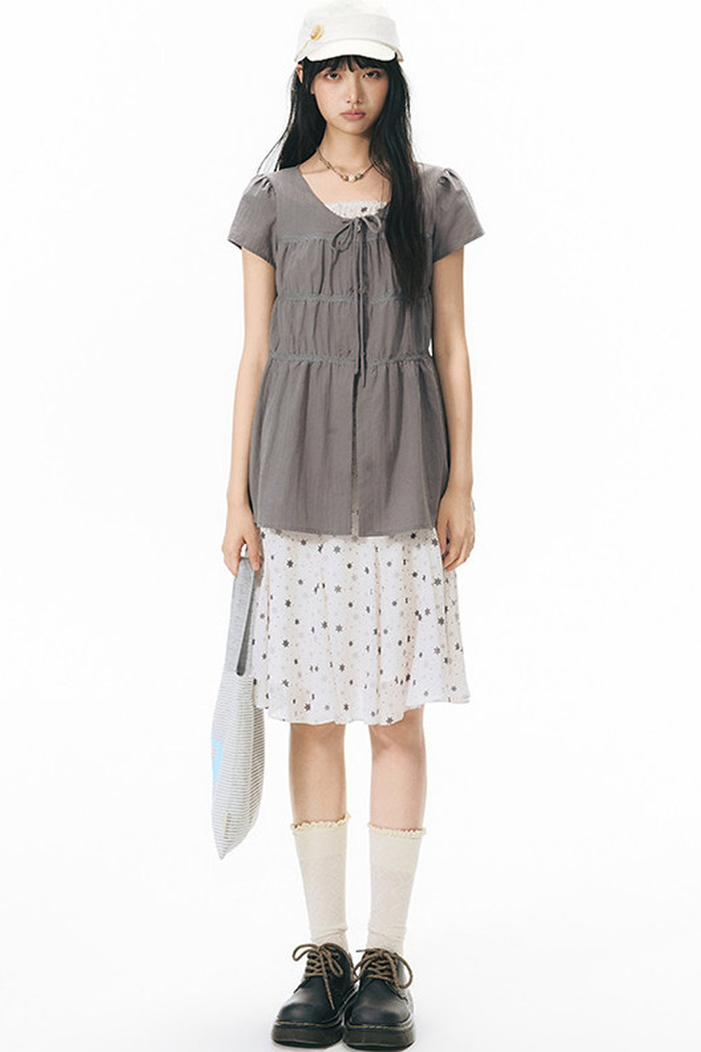 Star Print Layered-Look Short-Sleeve Shirt