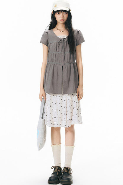 Star Print Layered-Look Short-Sleeve Shirt
