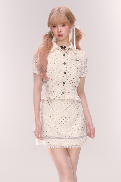 Polka Dot Babydoll Blouse Skirt Set-Up