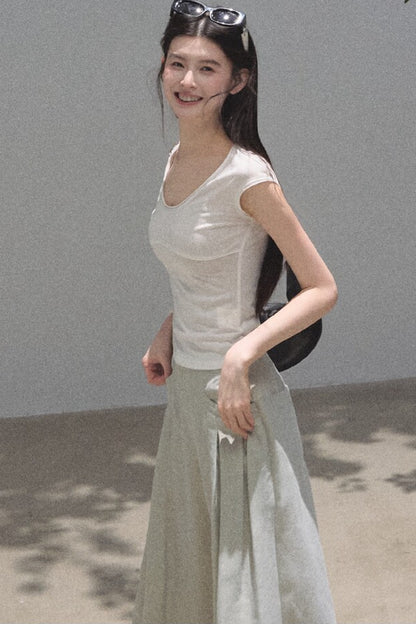 리오셀 자수 반소매 상의