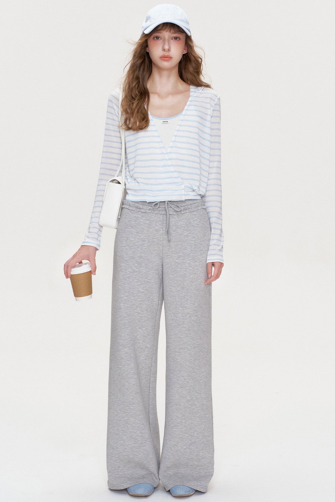 Ruffle Elastic Waist Drawstring Straight Pants