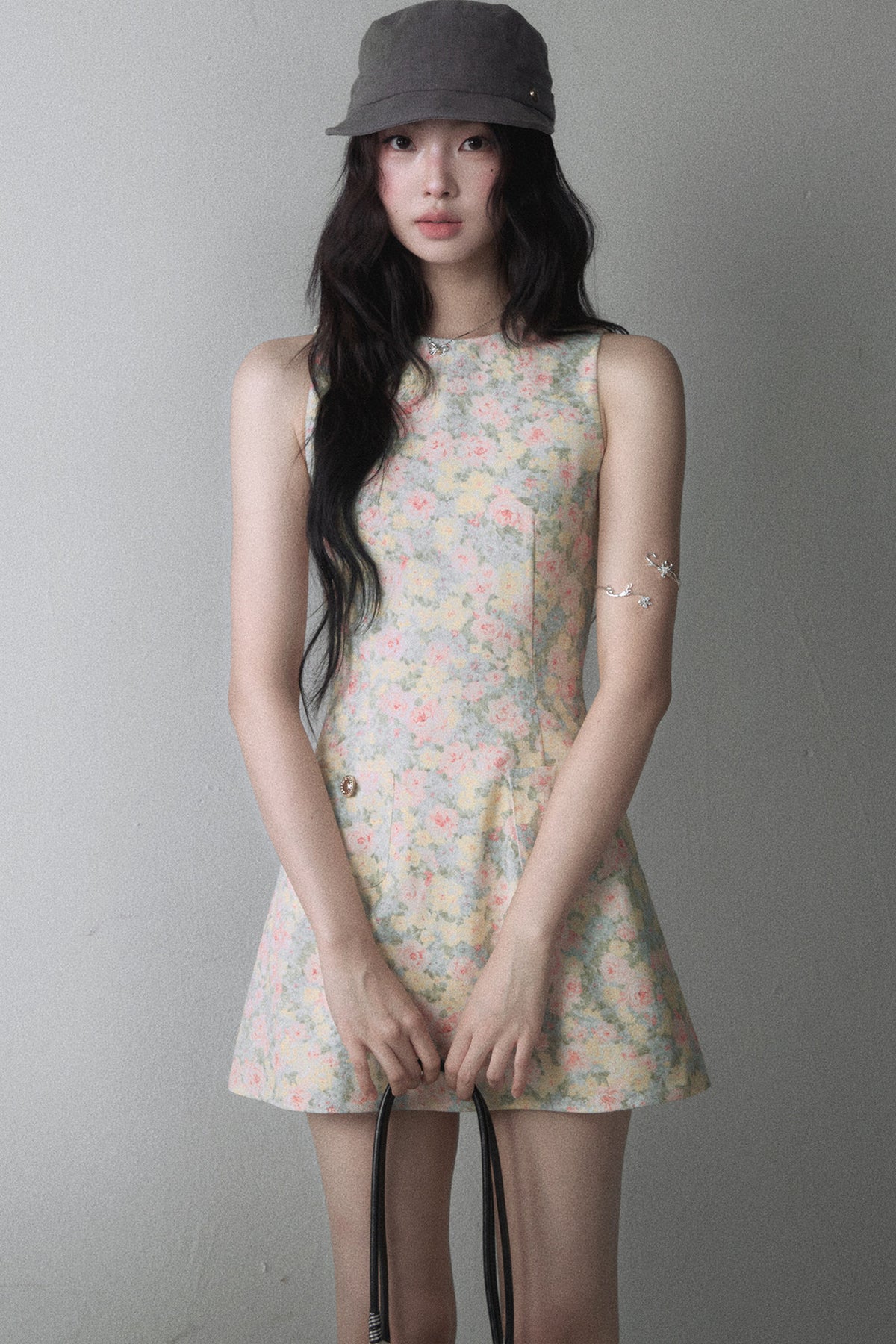 Pink Yellow Floral Sleeveless Vest Dress