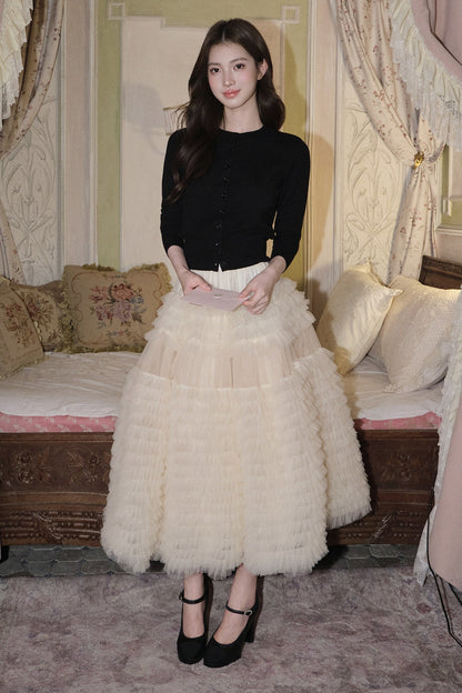 Multi-Layered Pleated Tulle Skirt