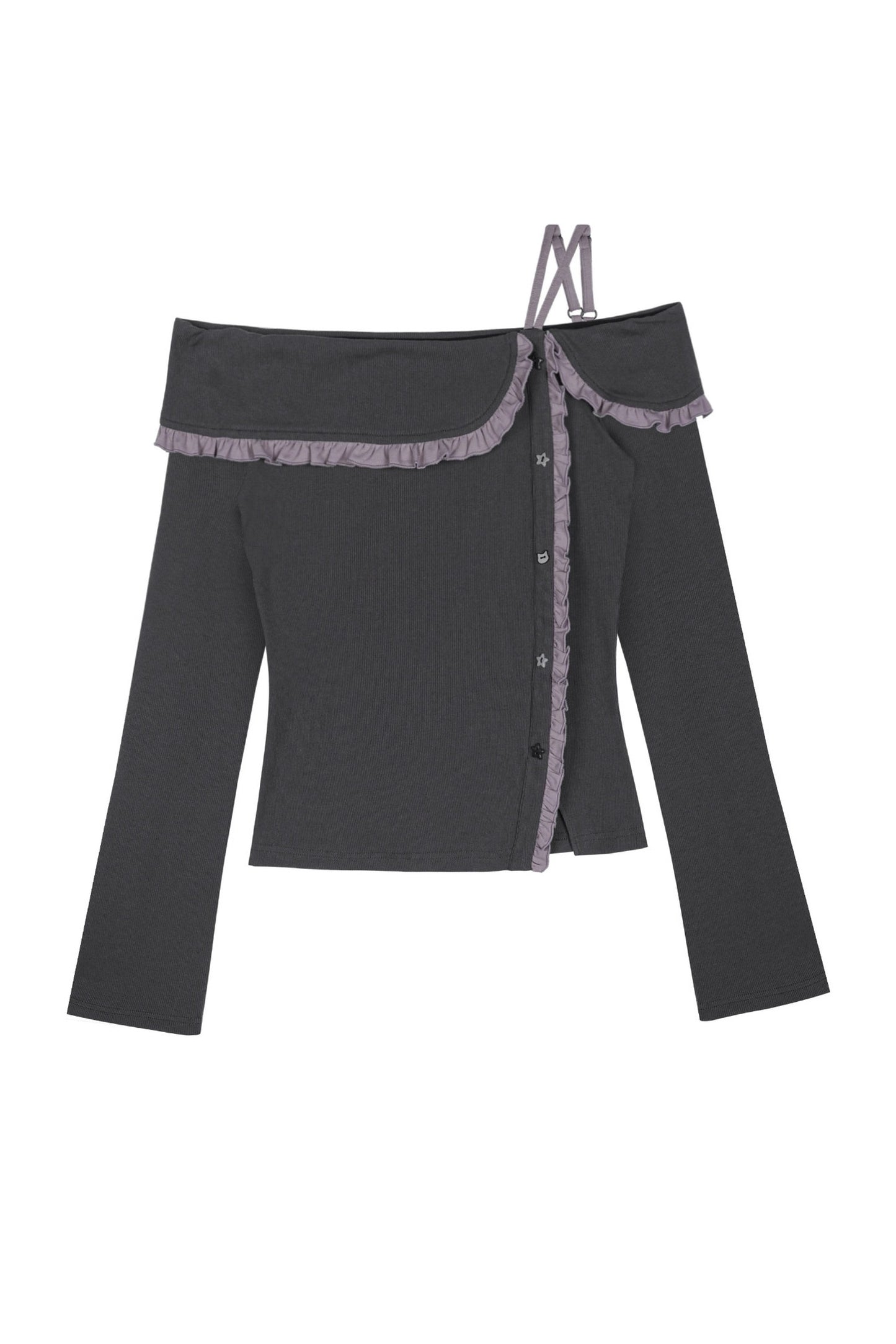Gray Purple Off Shoulder Top