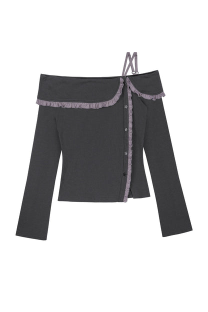 Gray Purple Off Shoulder Top