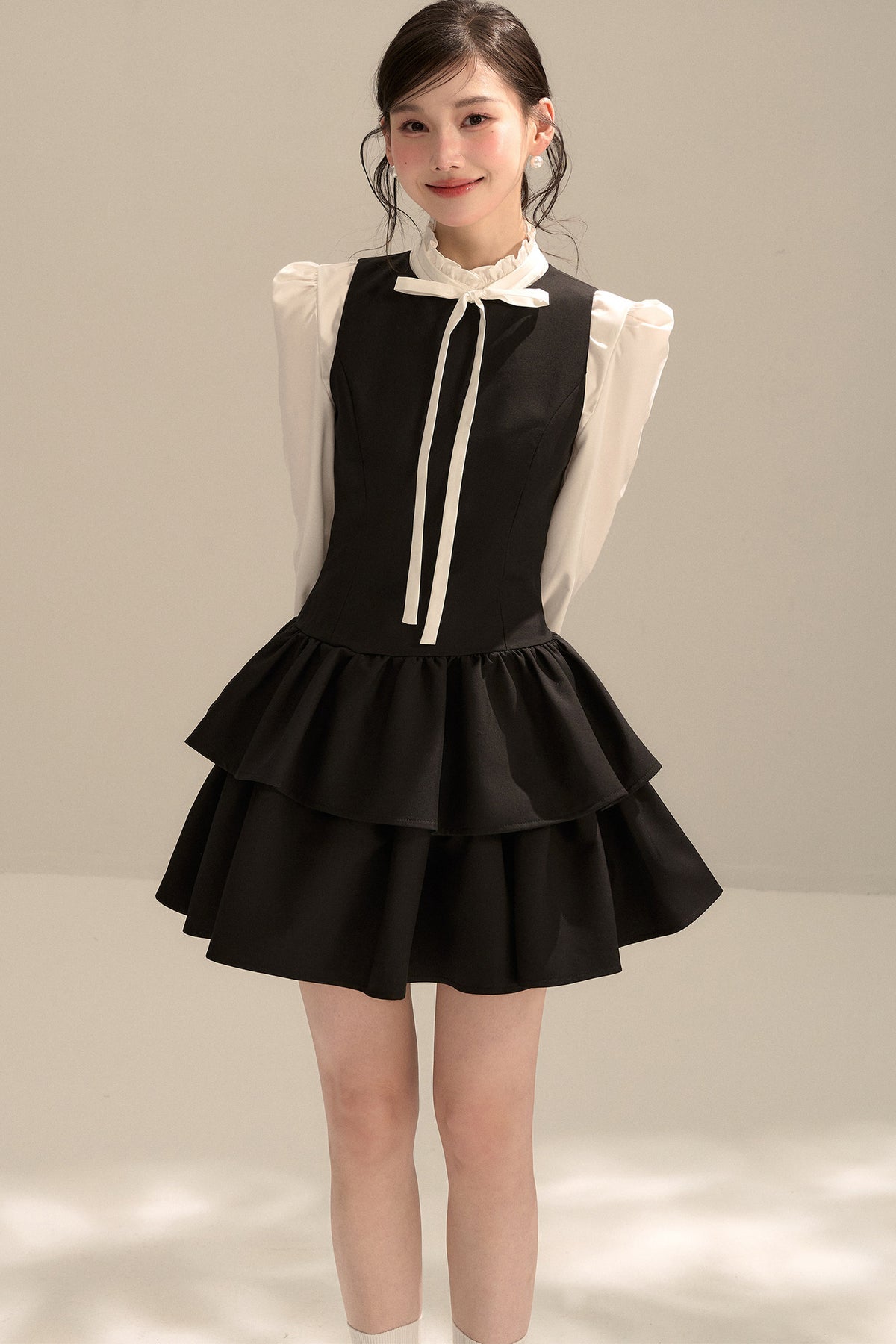 Black Sleeveless Puffy Tank Dress