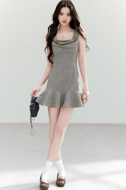 Retro Floral Plaid Dress