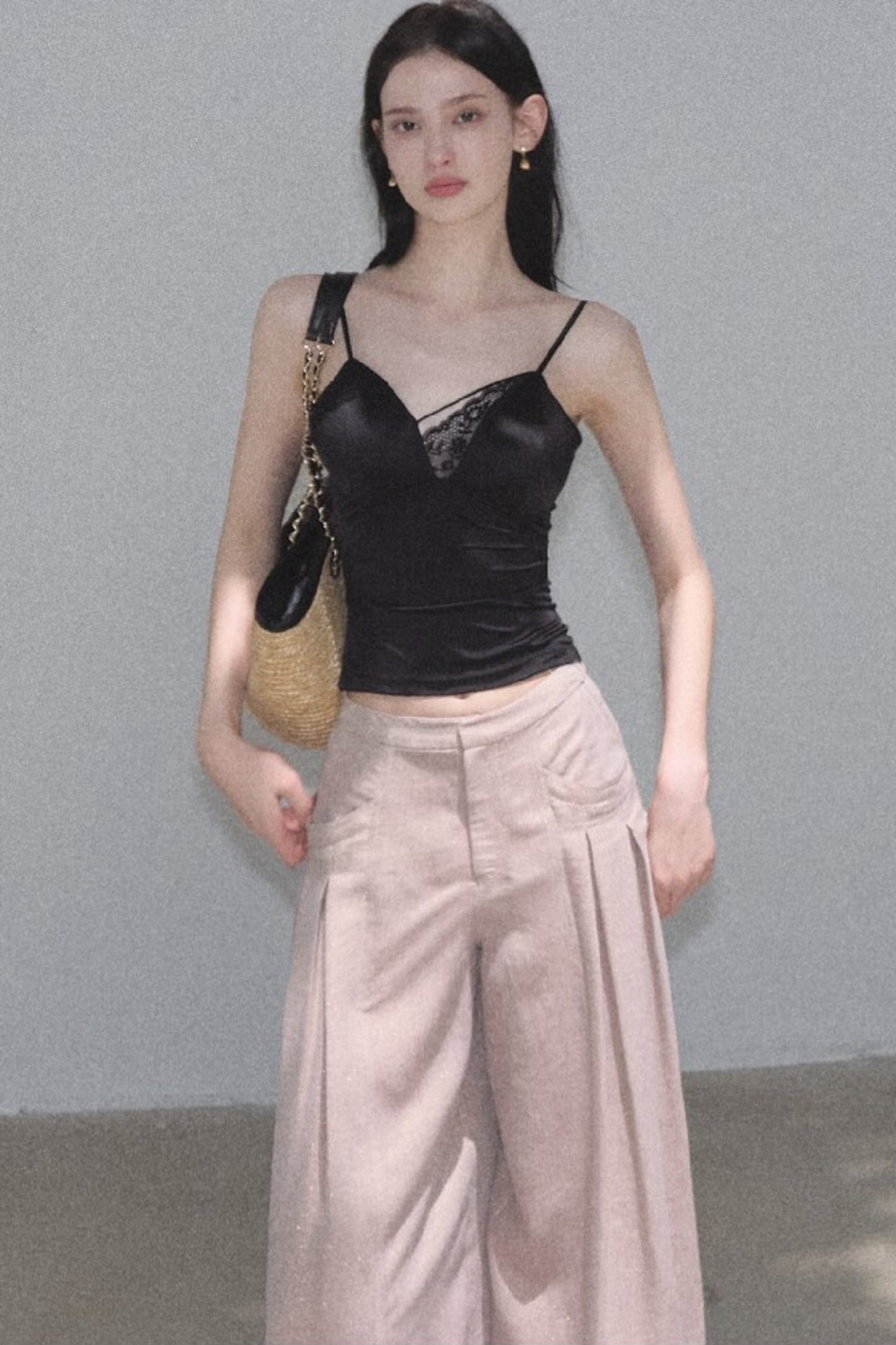 Gold Silk Linen Wide-Leg Pants