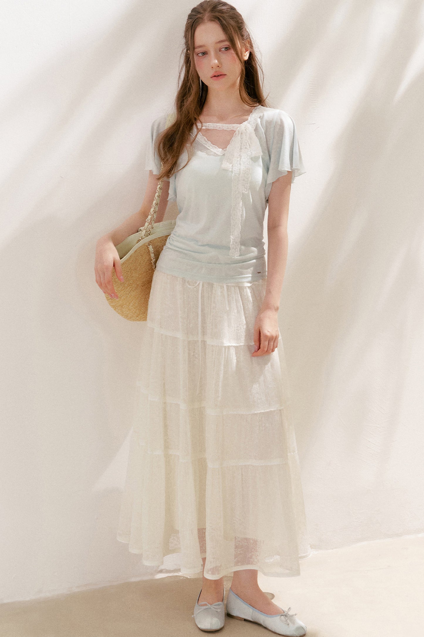 Lace Tie Bowlet Short Sleeve Top