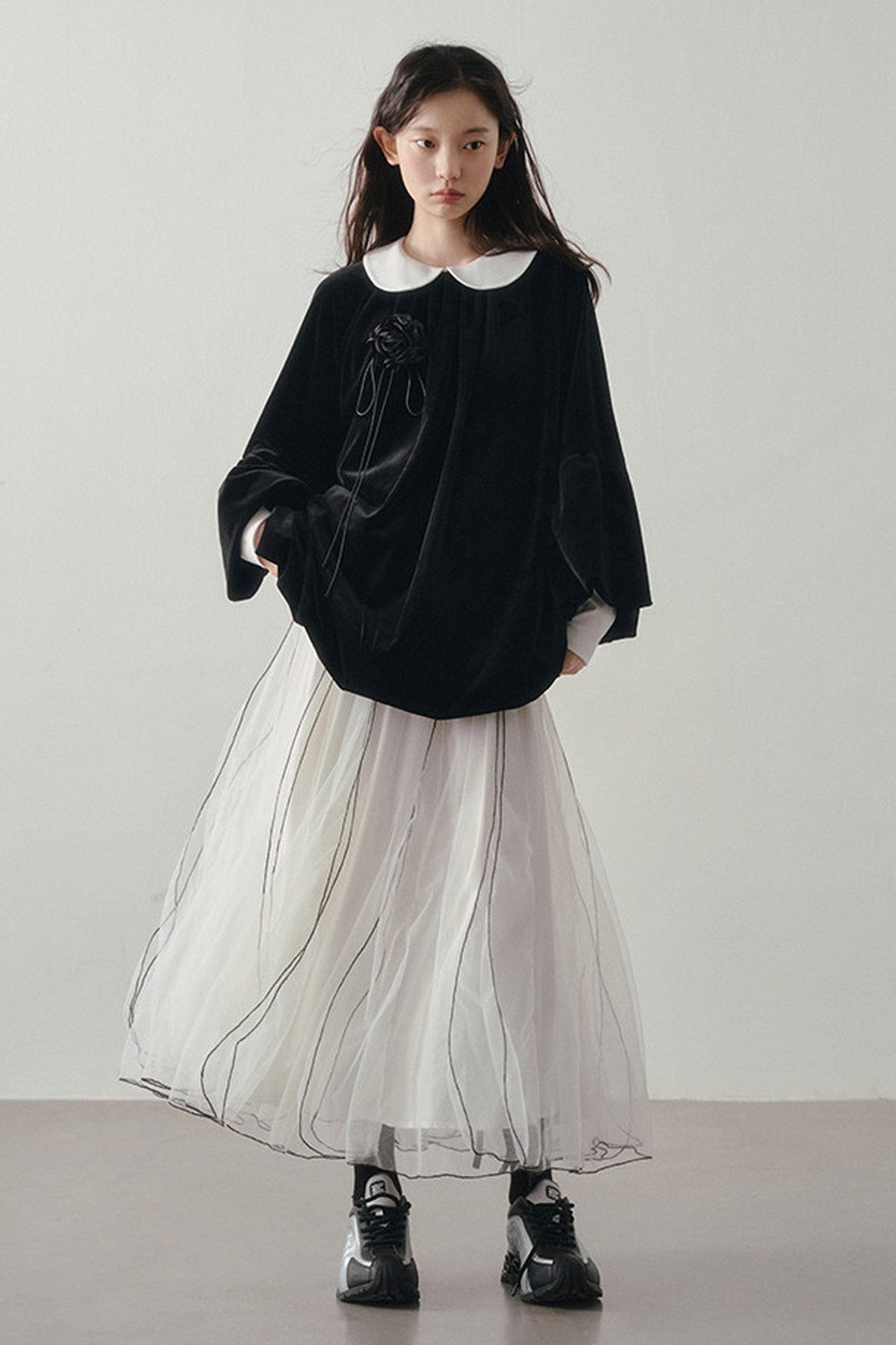 Patchwork Long Sleeve Velvet Tops