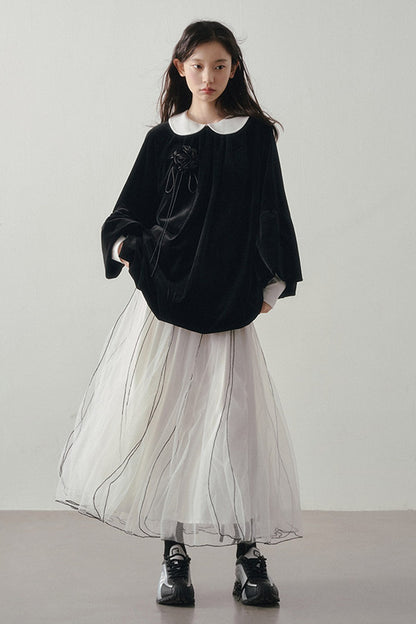 Patchwork Long Sleeve Velvet Tops