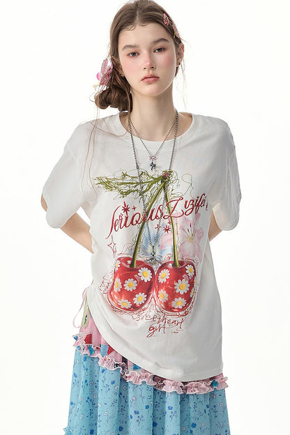 Kurzärmeliges T-Shirt mit Kirschprint