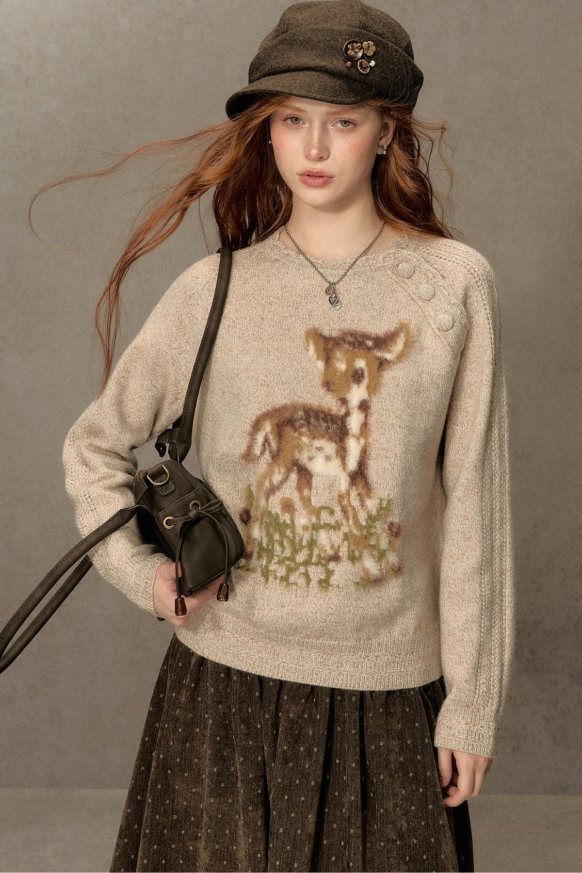 Deer Jacquard Pullover Sweater