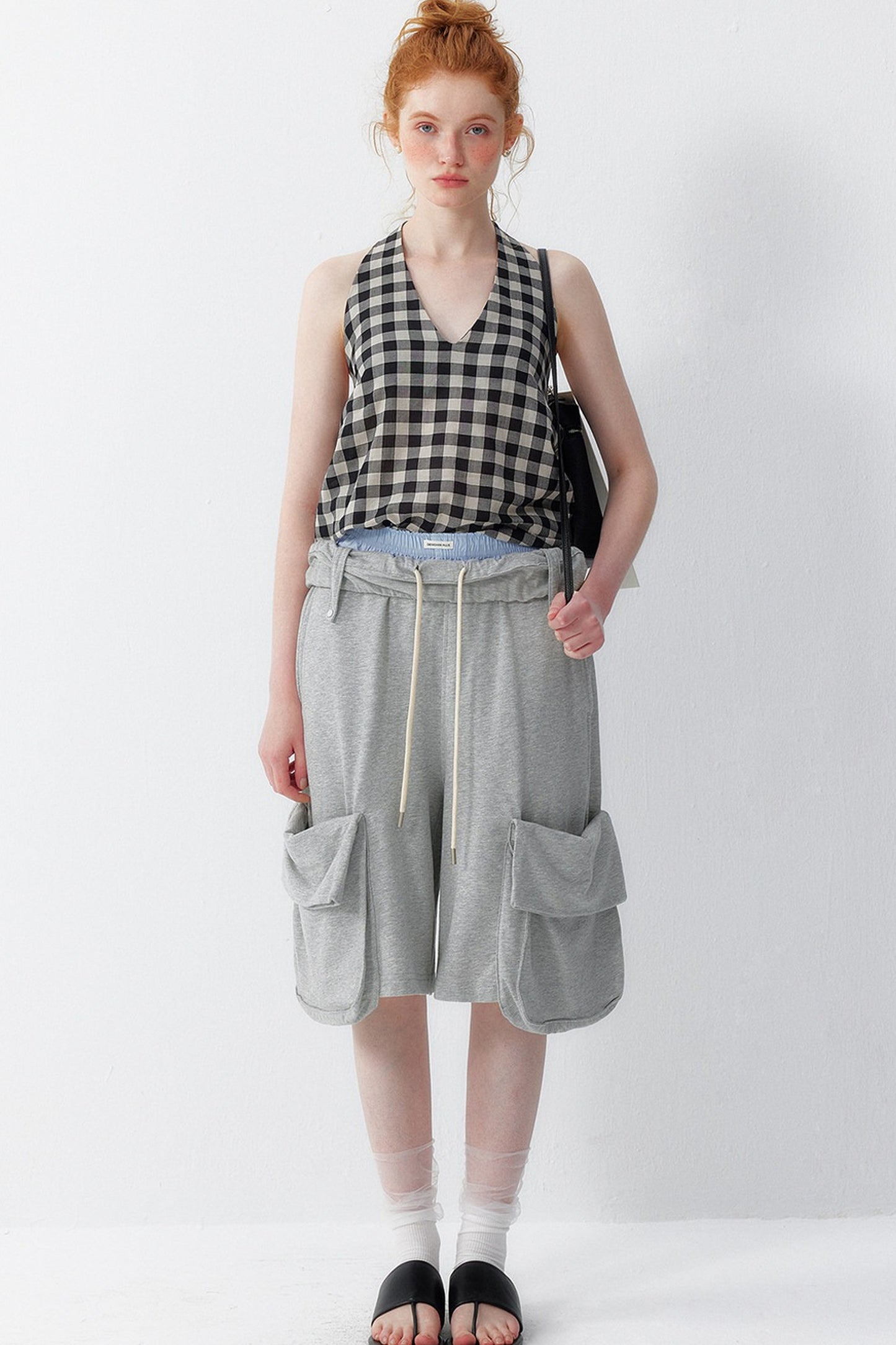Neutral Cotton Rolled Hem Shorts