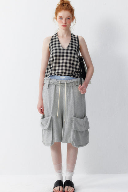 Neutral Cotton Rolled Hem Shorts