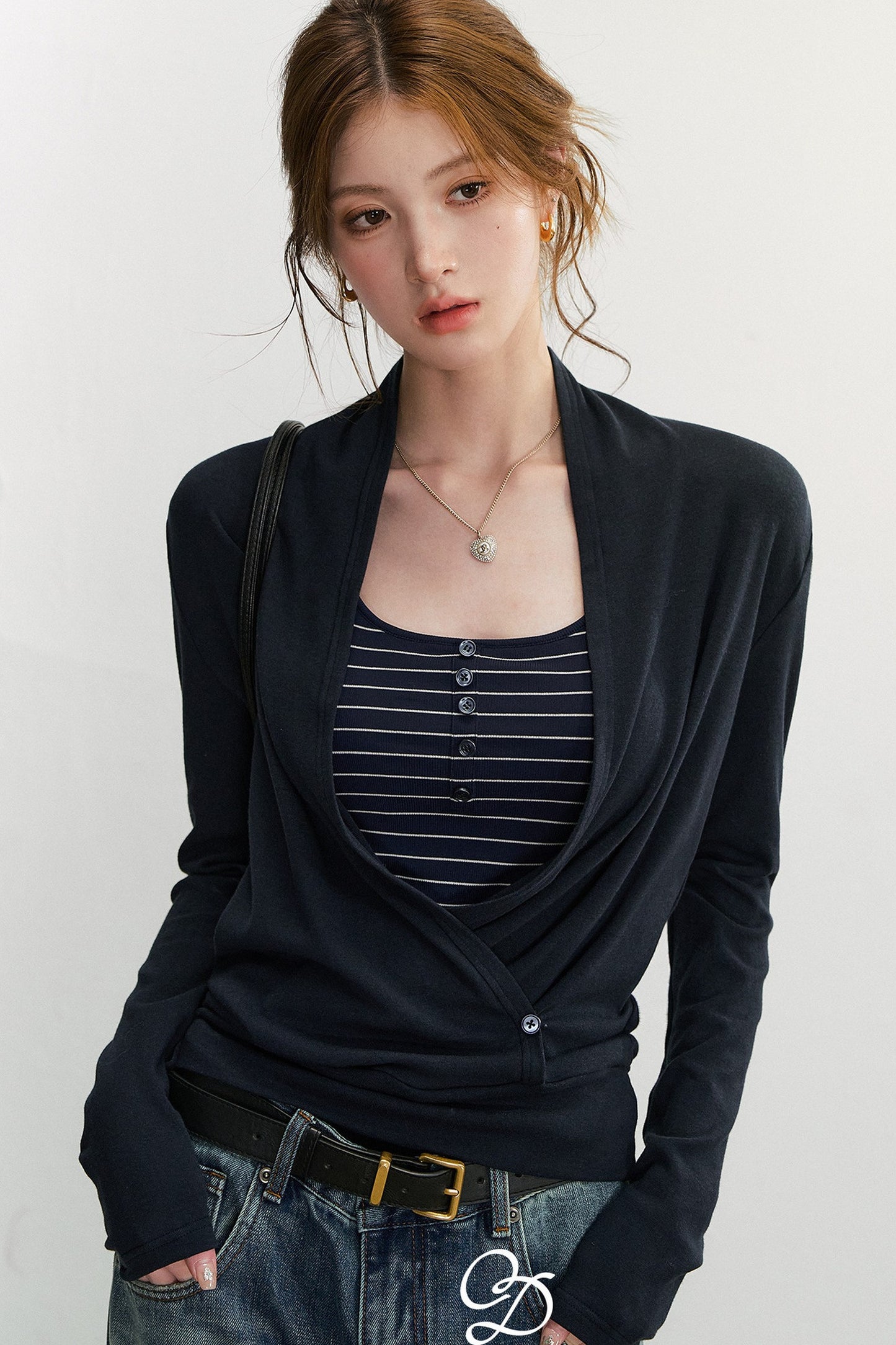 Cross V-Neck Knit Top and Camisole Set
