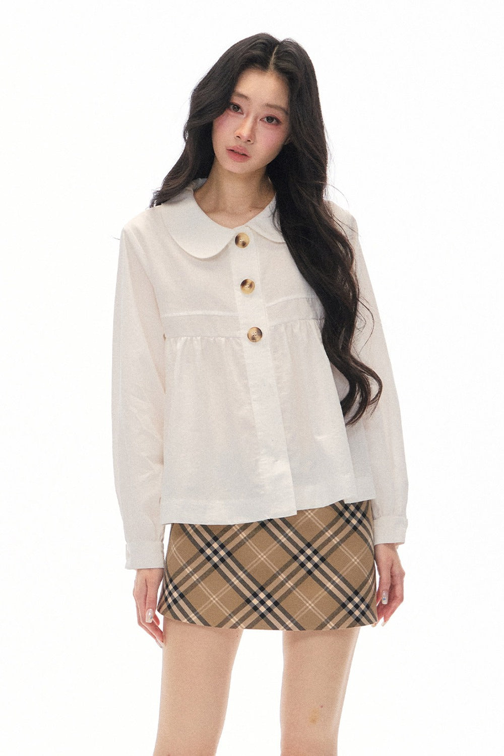 Long Sleeve White Shirt Skirt Set-Up