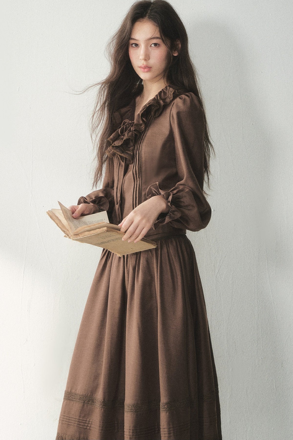 Ruffled Lyocell Shirt and Skirt Set-Up