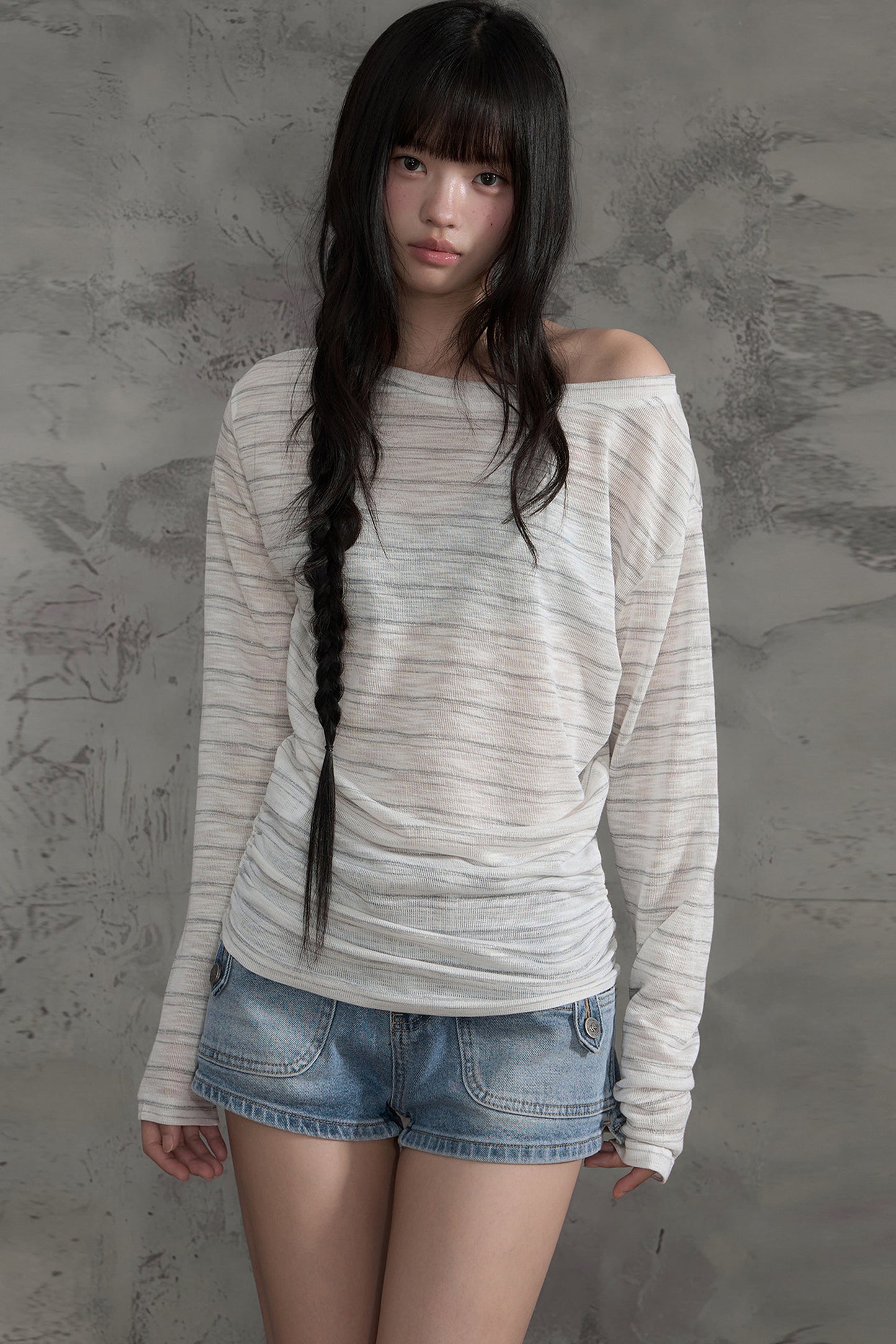 Striped Slightly Off-Shoulder Cover-Up, Pants and Top Set