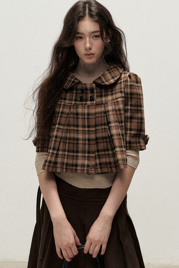 Vintage Woolen Pleated Mid-Sleeve Top